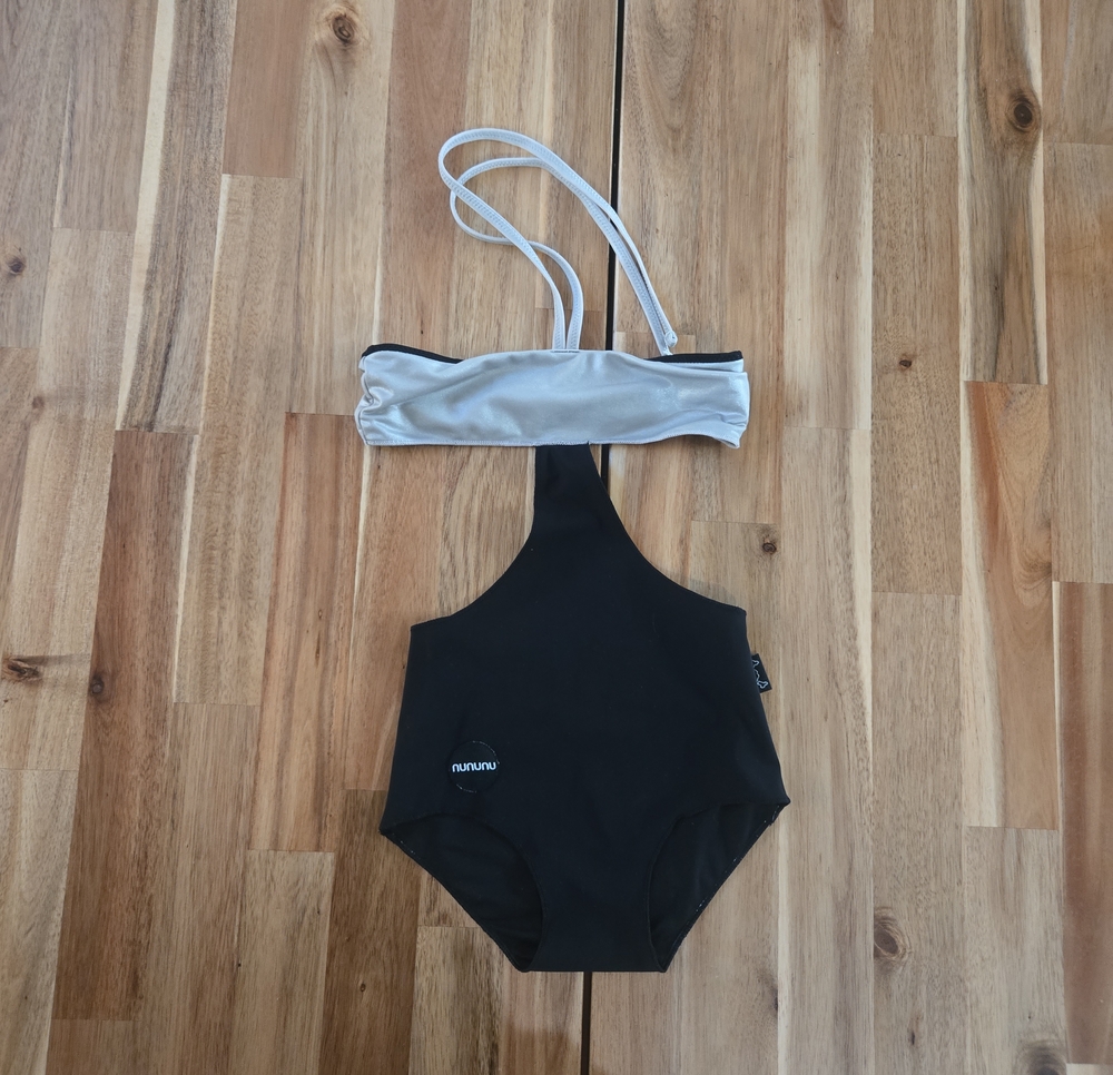 nununu Black One-Piece Swimsuit with Silver Bandeau Strap
